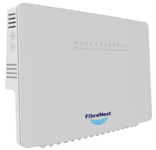 White super fast FibreNest router connected to the internet