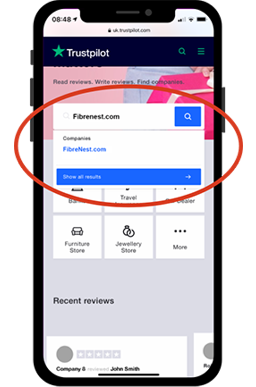 Searching 'FibreNest' on the Trustpilot website
