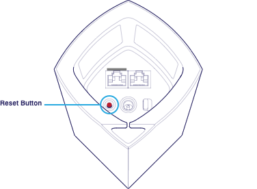 Diagram showing location of reset button on underside of FibreNest Node